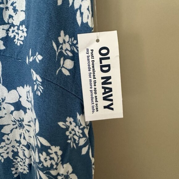 NWT Old Navy Floral Dress Pockets Blue Women L Empire Waist Cottage Crepe - Picture 2 of 7